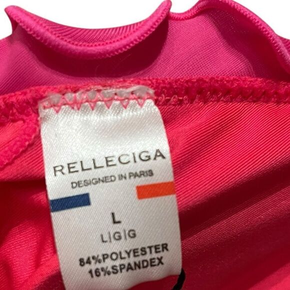 Relleciga Women’s Neon Rose Ruffle Bikini Swimsuit Top, Size L - Picture 6 of 7